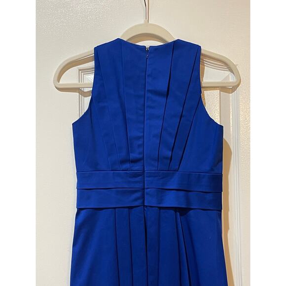 CALVIN KLEIN Peacock Blue V-Neck Sleeveless Fit & Flare Pleats Dress - Size 2P - Picture 7 of 8